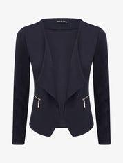 Veste courte à pans biseautés et poches à zip - Marine - 1