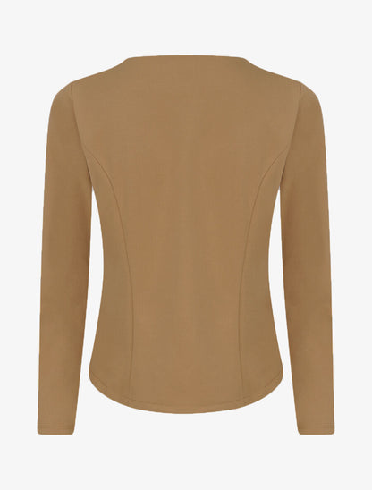 Veste courte à pans biseautés et poches à zip - Beige - 2