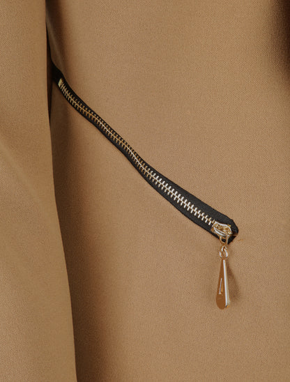 Veste courte à pans biseautés et poches à zip - Beige - 3