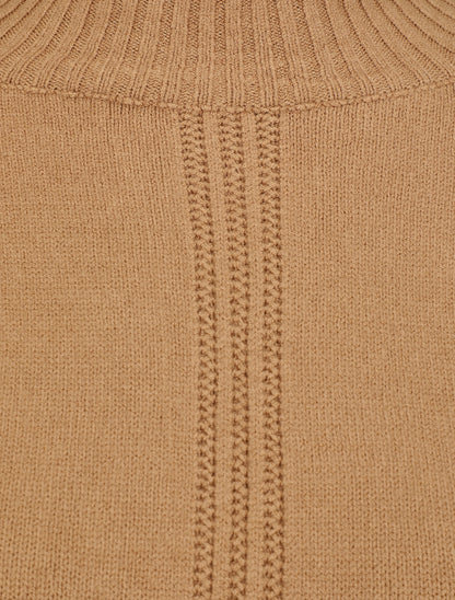 Pull fin uni à col montant - Camel - 3