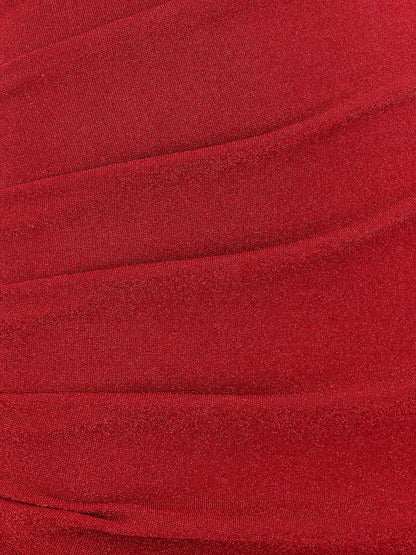 Robe courte effet drapé et pailleté - Rouge - 4