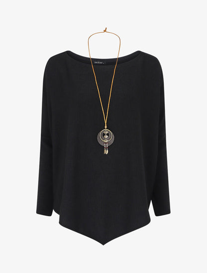 Pull ample uni en V - Noir - 1