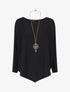 Pull ample uni en V - Noir - 1