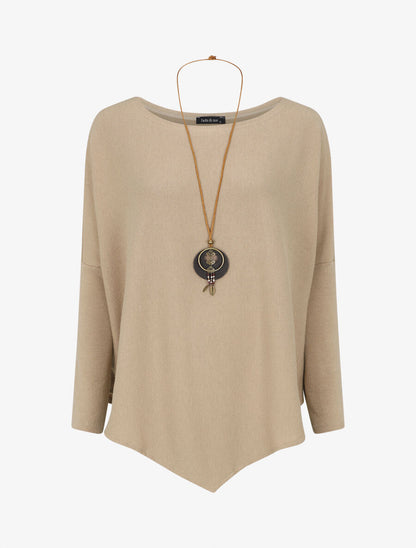 Pull ample uni en V - Beige - 1