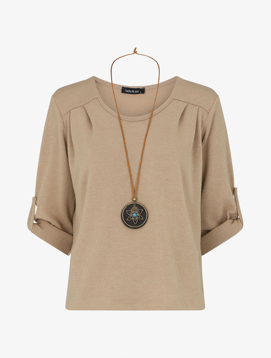 Pull ample uni col V - Beige - 1
