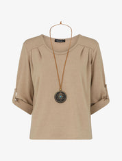 Pull ample uni col V - Beige - 1