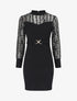 Robe droite à manches longues en dentelle et sequins - Noir - 5