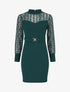 Robe droite à manches longues en dentelle et sequins - Vert sapin - 1
