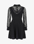 Robe droite à manches en dentelle et sequins - Noir - 4