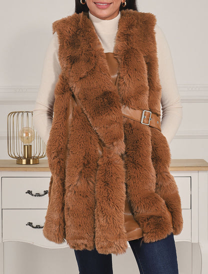 Manteau en fourrure synthétique sans manches - Camel - 3