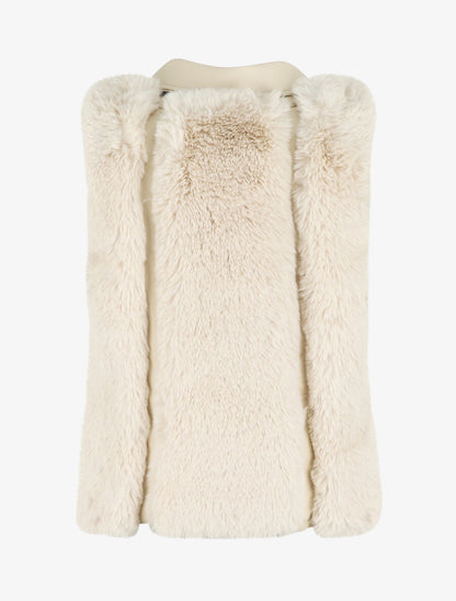 Veste sans manches en simili et fausse fourrure - Beige - 2