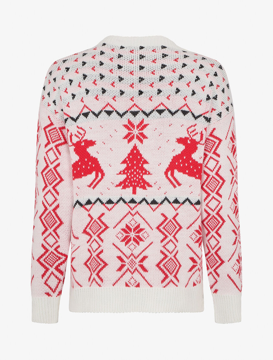 Pull à motif fantaisie noël à col rond - Blanc - 2