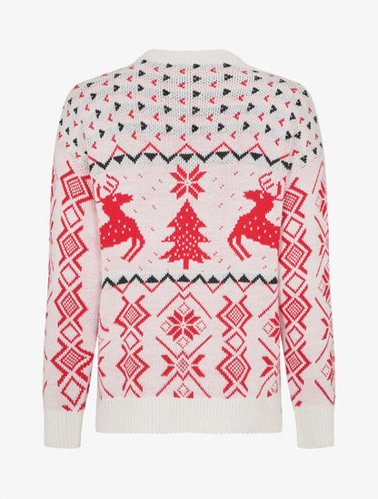 Pull à motif fantaisie noël à col rond - Blanc - 2