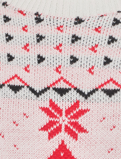 Pull à motif fantaisie noël à col rond - Blanc - 3