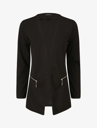 Veste fluide à poches zippées et col droit - Noir - 4