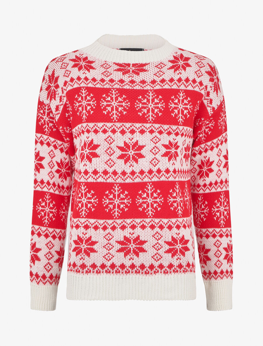 Pull à motif flocons de neige à col rond - Blanc - 1