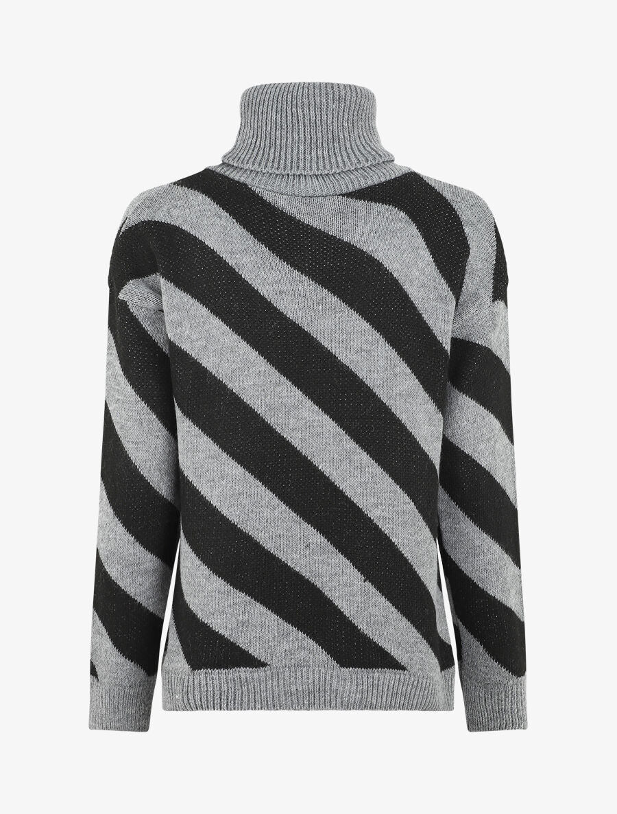 Pull col roulé rayé - Gris - 2