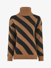 Pull col roulé rayé - Camel - 1