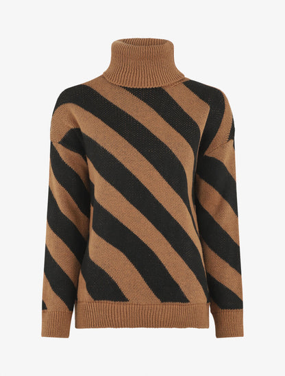 Pull col roulé rayé - Camel - 1