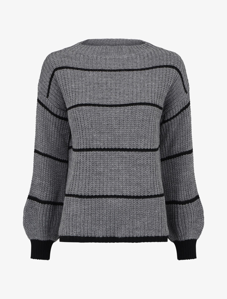 Pull en maille à imprimé rayures - Gris - 1