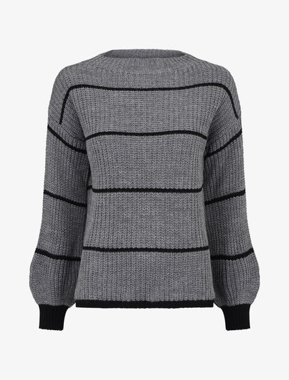 Pull en maille à imprimé rayures - Gris - 1