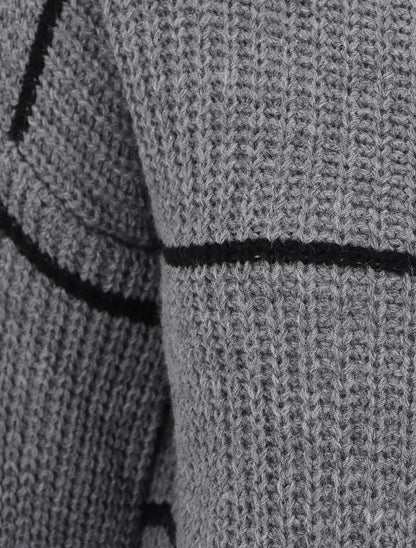 Pull en maille à imprimé rayures - Gris - 3