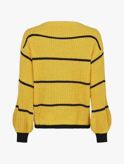 Pull en maille à imprimé rayures - Jaune moutarde - 2