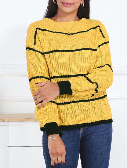 Pull en maille à imprimé rayures - Jaune moutarde - 4