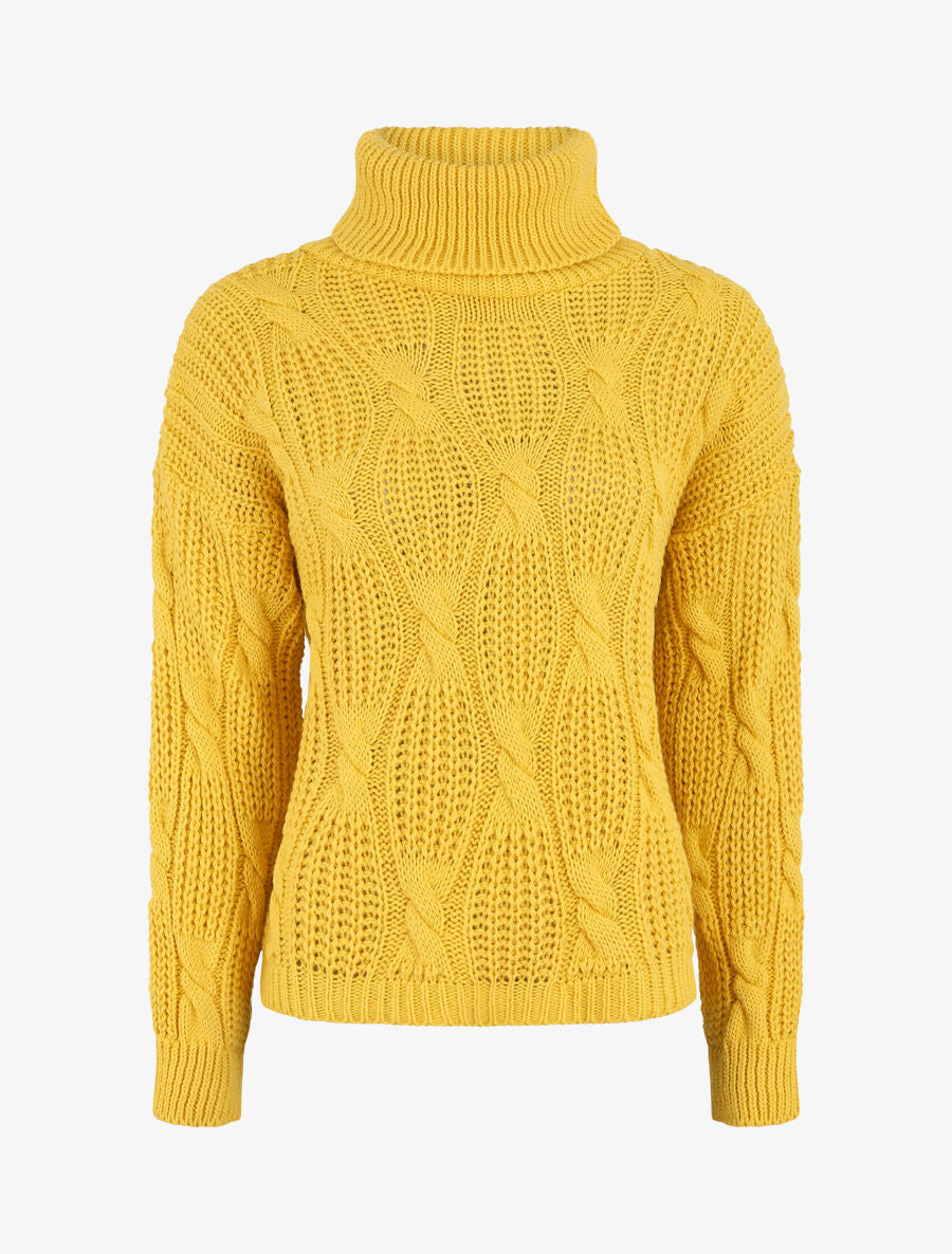 Pull en maille à col roulé - Jaune - 1