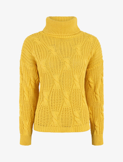 Pull en maille à col roulé - Jaune - 1