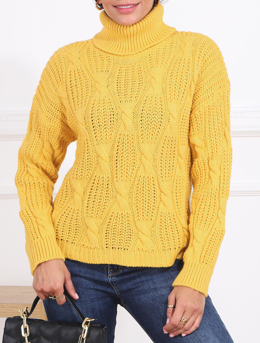 Pull en maille à col roulé - Jaune - 4