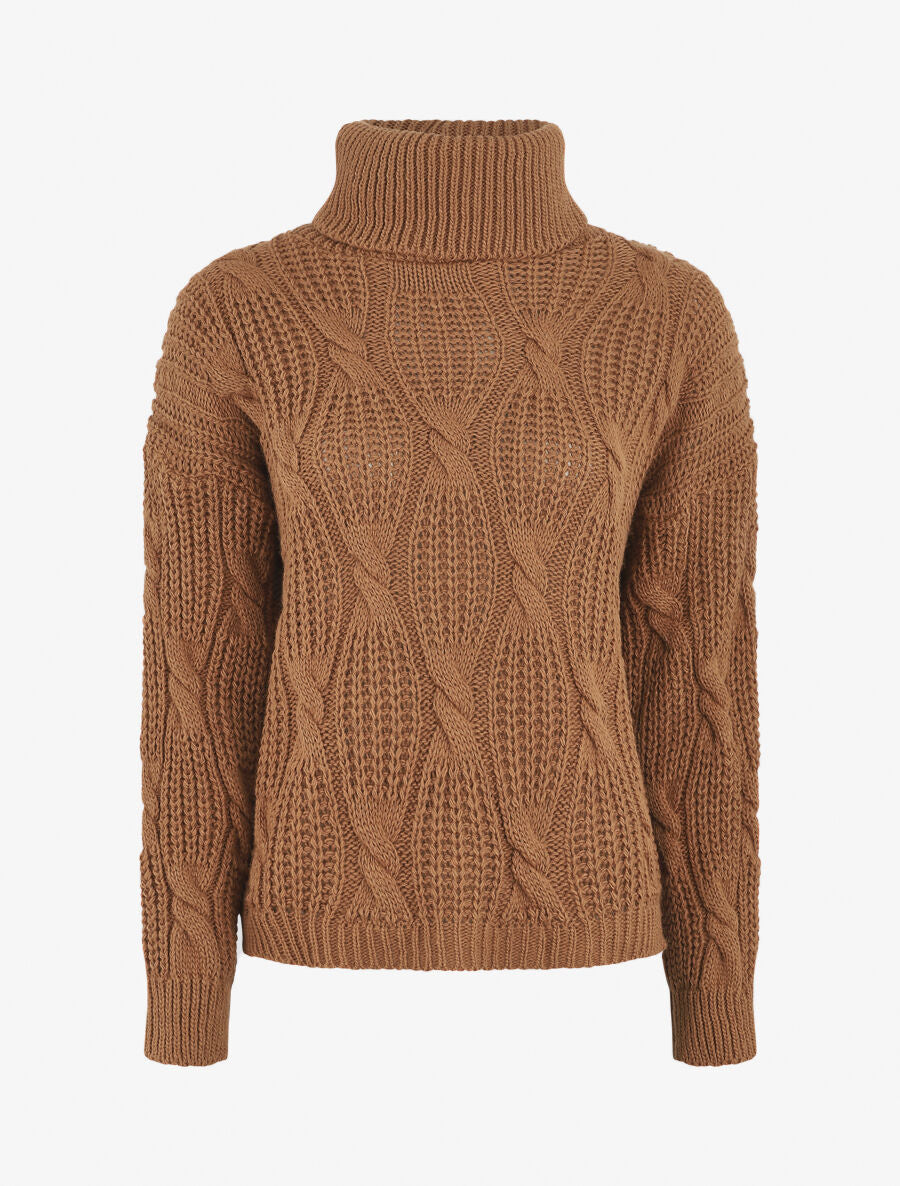 Pull en maille à col roulé - Camel - 1