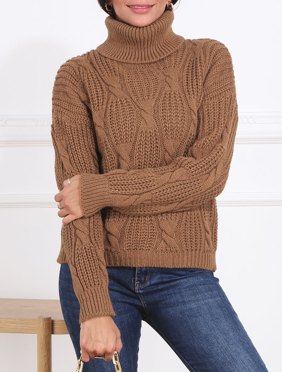 Pull en maille à col roulé - Camel - 4