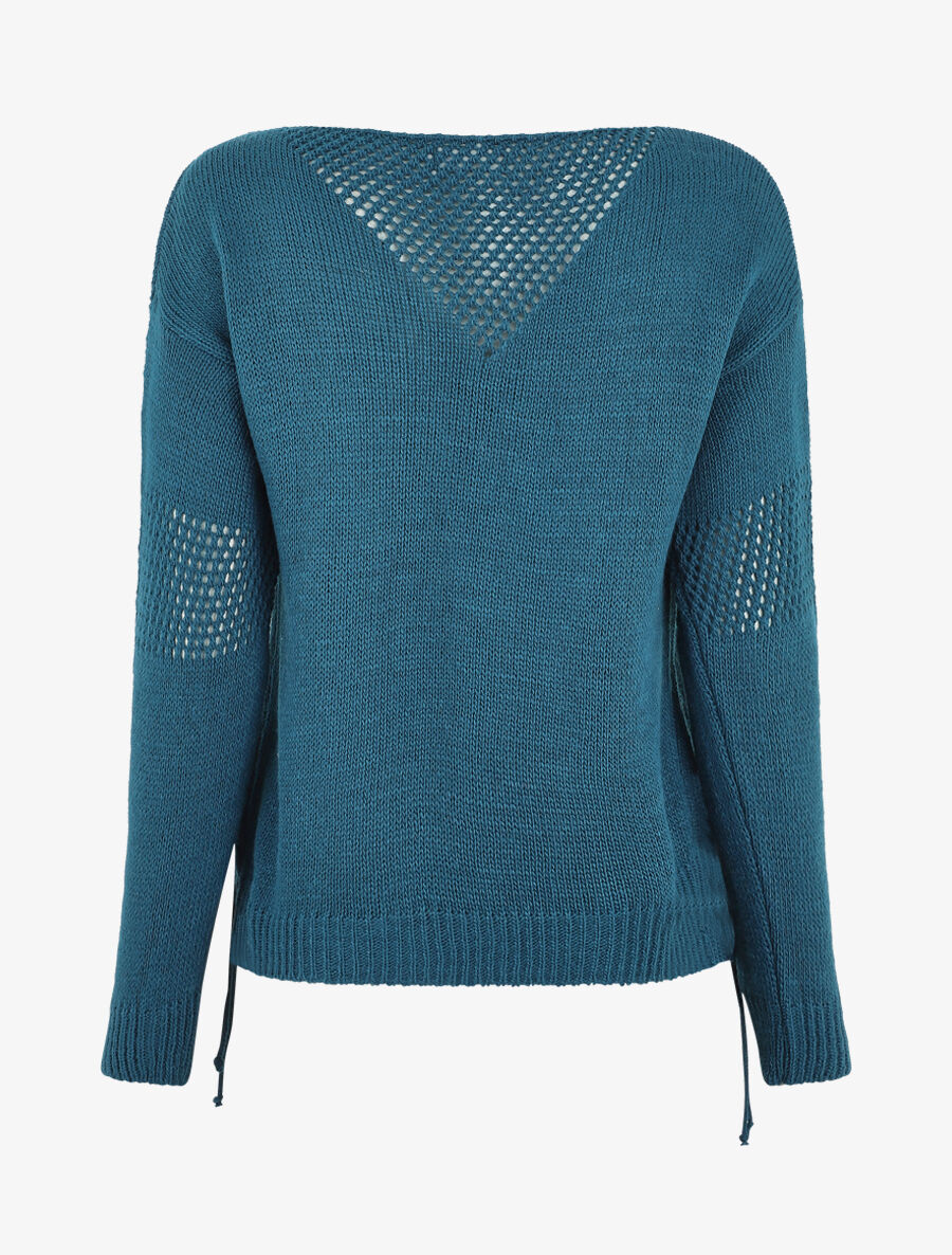 Pull droit uni à liens - Bleu canard - 2