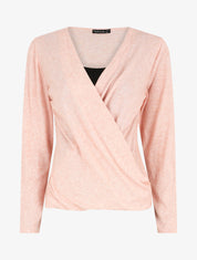 Top bicolore à manches longues et effet croisé - Rose - 5