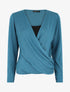 Top bicolore à manches longues et effet croisé - Bleu canard - 1
