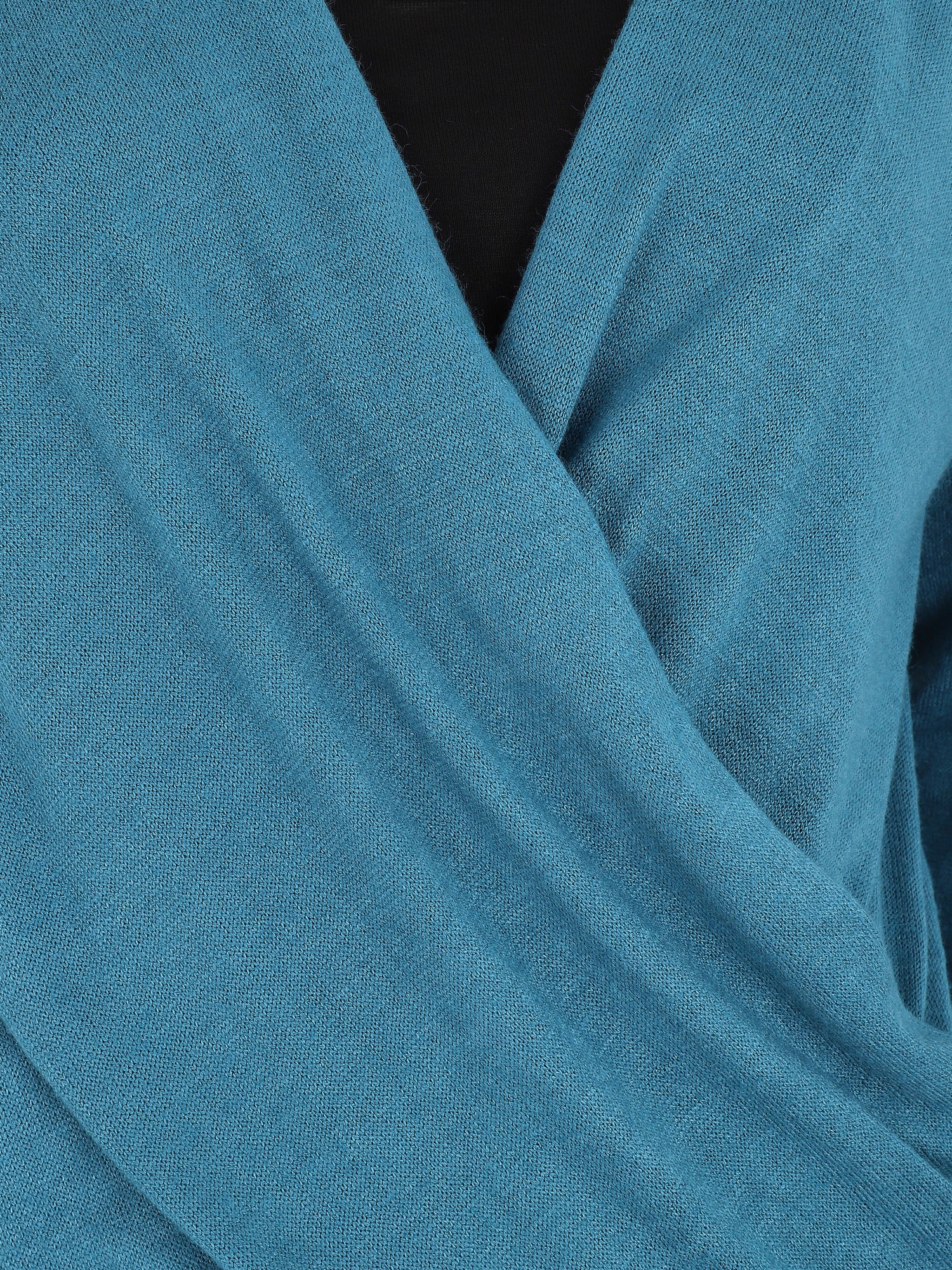 Top bicolore à manches longues et effet croisé - Bleu canard - 3
