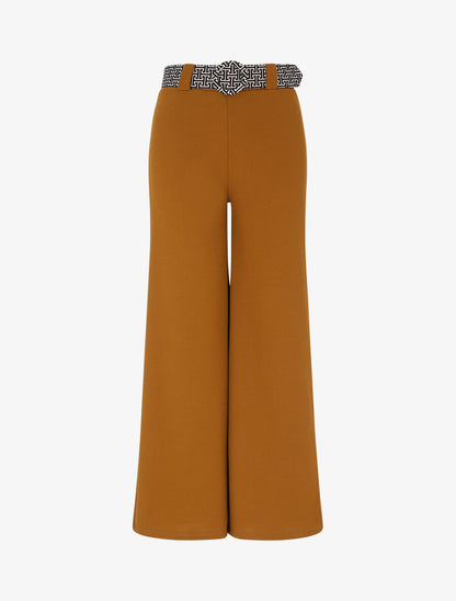 Pantalon ample à taille haute et ceinture stylisée - Camel - 1