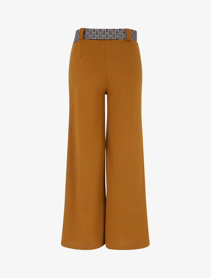 Pantalon ample à taille haute et ceinture stylisée - Camel - 2