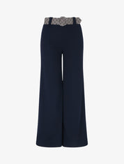 Pantalon ample à taille haute et ceinture stylisée - Marine - 3