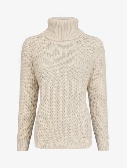 Pull en maille uni à col roulé - Beige - 5