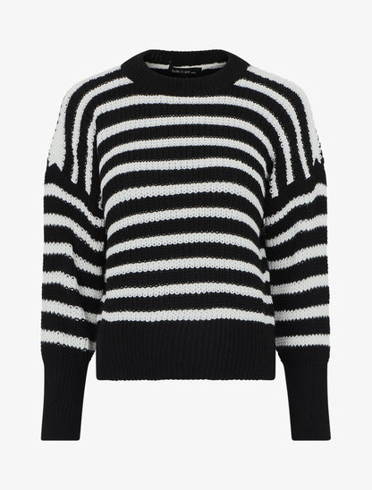 Pull droit à rayures - Noir - 1