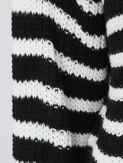Pull droit à rayures - Noir - 3