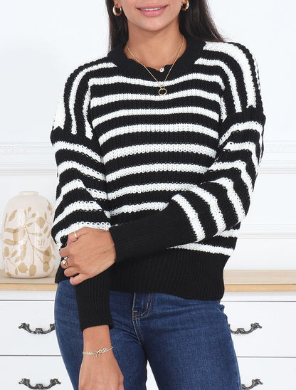Pull droit à rayures - Noir - 4