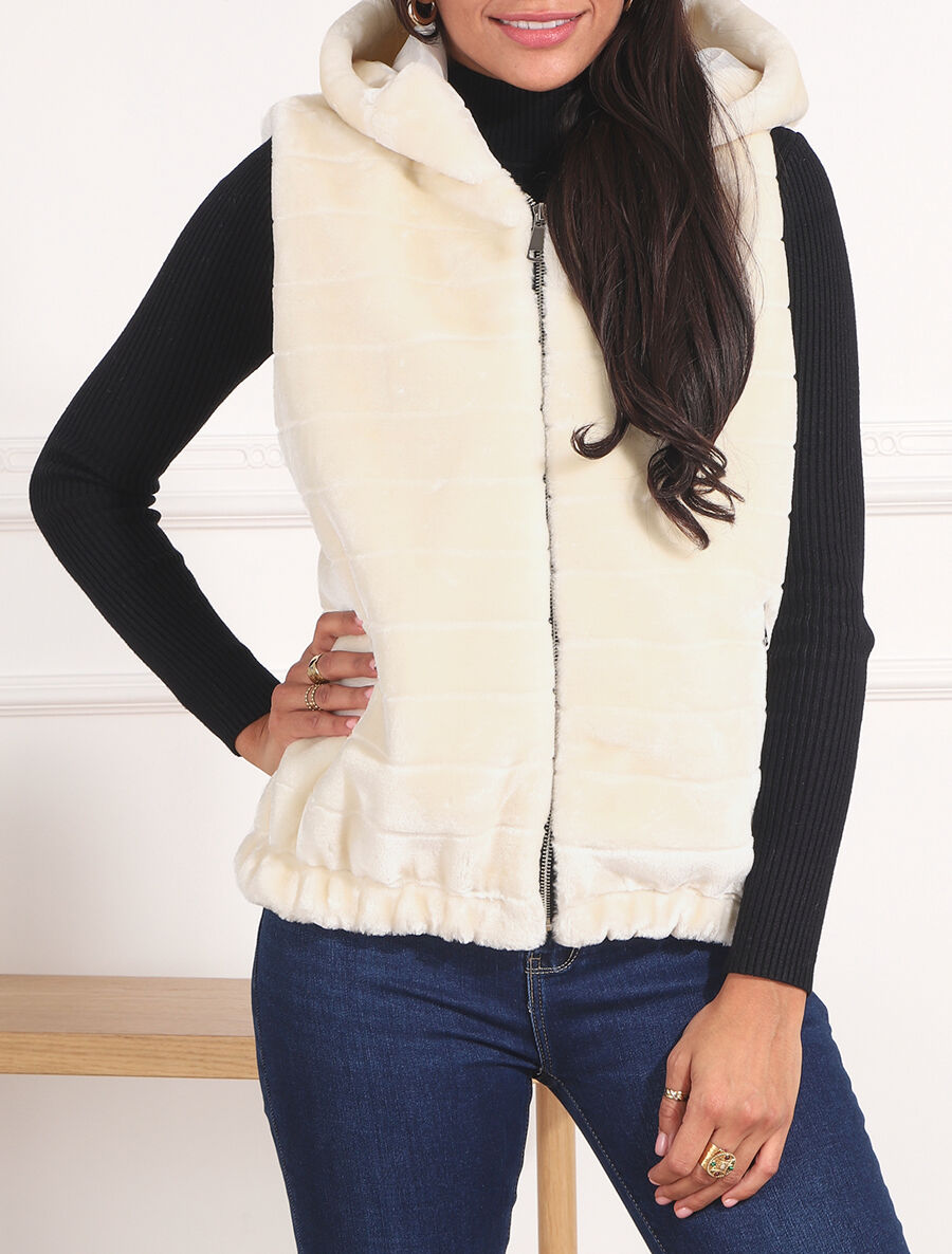 Manteau sans manches en fourrure synthétique - Écru - 4