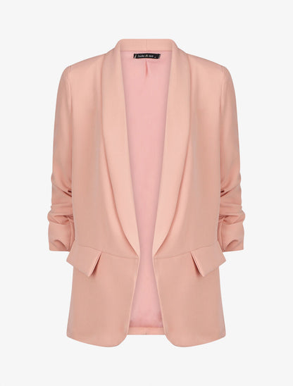 Blazer droit uni manches 3/4 froncées - Rose - 1