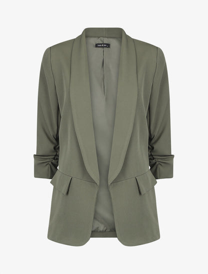 Blazer droit uni manches 3/4 froncées - Kaki - 1
