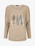 Pull fin à imprimé plumes irisées - Beige - 1