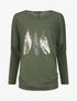 Pull fin à imprimé plumes irisées - Kaki - 5