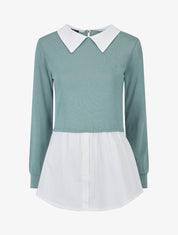 Pull à chemise superposée - Bleu ciel - 1